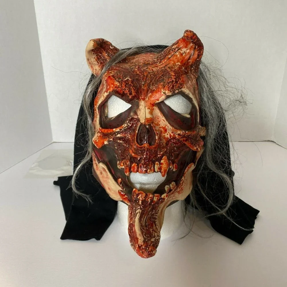Zagone Studios Latex Face Mask with Attached Hood Satanic Skull  Halloween - Picture 4 of 7